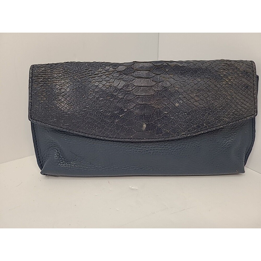 Banana Republic Leather Clutch Purse Handbag Blue Retro Reptile Boho Hippie